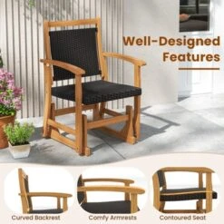 Tangkula Patio Rattan Glider Chair W/ Acacia Wood Frame & Wicker Seat Back Armrests -Tangkula GUEST 4300de43 b7da 4ef3 86bd f2c5d6ef1c59