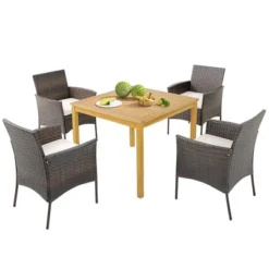 Tangkula 5 PCS Patio Dining Set Acacia Wood Table W/ 1.9" Umbrella Hole Cushioned Chairs -Tangkula GUEST 430dc14d 1d5f 4351 92f7 4f2957c7435d