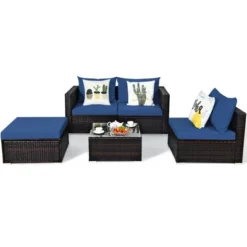 Tangkula 5PCS Cushioned Rattan Patio Conversation Set W/ Ottoman Navy Cushion 15 Tangkula 5PCS Cushioned Rattan Patio Conversation Set W/ Ottoman Navy Cushion -Tangkula GUEST 432e3985 8d06 4f2e 8dc2 45c54b04aa60