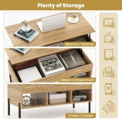 Tangkula Lift Top Coffee Table With Metal Legs Rising Center Table With Hidden Compartment & 3 Open Cubbies Multifunctional Dining Working Table -Tangkula GUEST 433efa0d 7344 49ff b4aa 0fc4579b3192