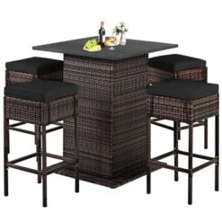 Tangkula 5PCS Patio Rattan Bar Table Stool Set Hidden Storage Shelf Cushion Red Patio Black 17 Tangkula 5PCS Patio Rattan Bar Table Stool Set Hidden Storage Shelf Cushion Red Patio Black -Tangkula GUEST 435452f6 759f 4920 97f6 339de453fed6