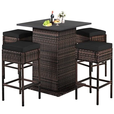 Tangkula 5PCS Patio Rattan Bar Table Stool Set Hidden Storage Shelf Cushion Red Patio Black 9 Tangkula 5PCS Patio Rattan Bar Table Stool Set Hidden Storage Shelf Cushion Red Patio Black - Image 9