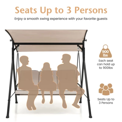 Tangkula 3PCS Hammock Chair Patio Porch Swing W/ Adjustable Canopy Removable Pads 1 Tangkula 3PCS Hammock Chair Patio Porch Swing W/ Adjustable Canopy Removable Pads