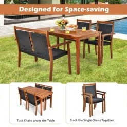 Tangkula 4PCS Patio Dining Set Acacia Wood Rattan Furniture Set W/ Umbrella Hole -Tangkula GUEST 43952441 95f1 4d21 9e97 8ff5ea6fae5c