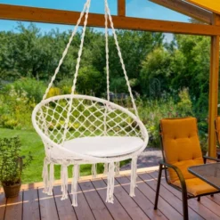 Tangkula Hanging Hammock Chair Macrame Swing Chair With Soft Cushion For Bedroom, Patio, Backyard, Balcony -Tangkula GUEST 43bd3e5c 67b6 4694 9168 56e9b94778dd