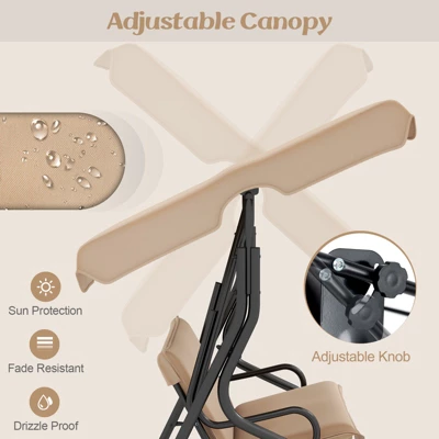 Tangkula 3-Person Swing Chair Porch Swing Seat W/ Adjustable Canopy Removable Cushion 7 Tangkula 3-Person Swing Chair Porch Swing Seat W/ Adjustable Canopy Removable Cushion - Image 7