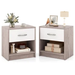 Tangkula 2 PCS Nightstand W/ Drawer Side Table W/ Slide-out Drawer Open Storage Shelf -Tangkula GUEST 43dbeb1e 42d2 48ab a1ac 52e82d7fcb79