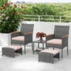 Tangkula 5 Pieces Wicker Patio Furniture Set PE Rattan Porch Chairs W/ Ottomans