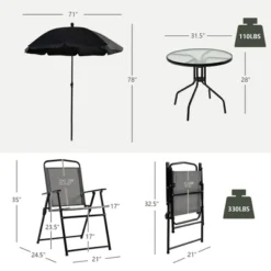 Tangkula 6PCS Patio Garden Dining Set W/ Round Table & 4 Folding Chairs & Umbrella -Tangkula GUEST 43f9e795 2417 4235 93a7 b77fb073ae90