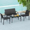 Tangkula 4 PCS Patio Furniture Set Heavy Duty Galvanized Metal Frame Wicker Table Black