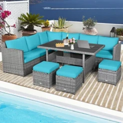 Tangkula 7PCS Rattan Patio Sectional Sofa Set Conversation Set W/ Turquoise Cushions 12 Tangkula 7PCS Rattan Patio Sectional Sofa Set Conversation Set W/ Turquoise Cushions -Tangkula GUEST 441dffae 9294 4715 a303 2eba63927e02