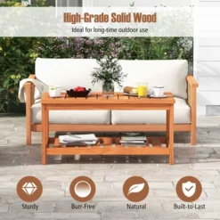 Tangkula Hardwood Outdoor Patio Coffee Table 2-Tier Coffee Table W/ Slat Tabletop & Storage Shelf Natural 11 Tangkula Hardwood Outdoor Patio Coffee Table 2-Tier Coffee Table W/ Slat Tabletop & Storage Shelf Natural -Tangkula GUEST 4428da57 e186 4678 8809 66ffd73bde75