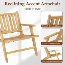 Tangkula 2PCS Teak Wood Outdoor Reclining Chair W/ Comfortable Backrest & Armrests -Tangkula GUEST 4439debd 68c5 4899 96fc 9d7262c08b87