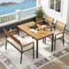 Tangkula Set Of 4 Patio Furniture Set Outdoor Dining Chair Set For 4 W/Acacia Wood & Metal Frame Umbrella Hole 1 Table 2 Armchairs 1 Bench