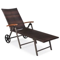 Tangkula Outdoor Rattan Wicker Lounge Chair Folding Patio Chaise W/ Wheels -Tangkula GUEST 44789044 43cb 4847 92b3 71616b3010f5