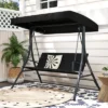 Tangkula 3-Person Porch Swing W/ Stand W/ Rattan Seat Back Metal Frame Adjustable Shade