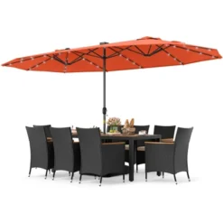 Tangkula Set Of 11 Patio Dining Set W/ 15ft Double-Sided Patio Umbrella (Base Included) -Tangkula GUEST 44f97c54 4628 4d61 a474 264600bdc91d