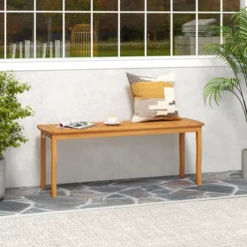 Tangkula 2PCS 47" Long Patio Dining Bench W/ Slatted Seat Backless Wooden Picnic Bench -Tangkula GUEST 455af2dc acd4 4387 b140 90b71d2dca3b