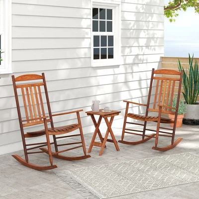 Tangkula 3PCS Patio Poplar Wood Rocking Bistro Set Outdoor Furniture Set For Garden 1 Tangkula 3PCS Patio Poplar Wood Rocking Bistro Set Outdoor Furniture Set For Garden
