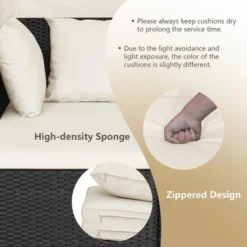 Tangkula Patio Hand-Woven PE Wicker Daybed Outdoor Loveseat Sofa Set W/ Off White Cushions -Tangkula GUEST 45cb7ba3 d7ec 4fff b038 a9a9e8ea4358