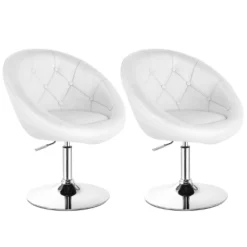 Tangkula Set Of 2 Modern Swivel Bar Stools Height Adjustable Round Tufted Back Accent Chair Black/White -Tangkula GUEST 45d0ead9 2c01 42ba 86ee 96fe74aff446