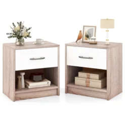 Tangkula 2 PCS Nightstand W/ Drawer Side Table W/ Slide-out Drawer Open Storage Shelf -Tangkula GUEST 46259c23 4bb1 408e 85b4 a407c238971d