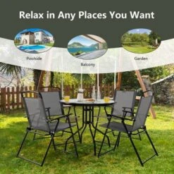 Tangkula 6PCS Patio Garden Dining Set W/ Round Table & 4 Folding Chairs & Umbrella -Tangkula GUEST 46760b1e 69e1 4018 b546 be393736c635