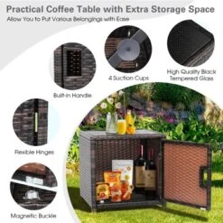 Tangkula 3 Pieces Outdoor PE Wicker Bistro Set With Waterproof Cover For Porch Balcony Garden And Poolside, Red/Off White/Grey/Turquoise -Tangkula GUEST 46e43a72 cb84 485b 9309 fd4da03b9df6