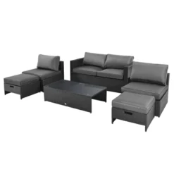 Tangkula 6PCS Patio Rattan Furniture Set Outdoor All Weather Wicker Conversation Set W/Cushioned Ottoman & Coffee Table -Tangkula GUEST 47199785 0c90 4a16 b2ef 8fcedcb5b58a