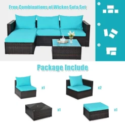 Tangkula 5PCS Patio Rattan Wicker Sofa Furniture Set Sectional Conversation Sofa Set Blue -Tangkula GUEST 478cb02b b0fe 4eeb becc efb64518f847