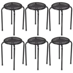 Tangkula Set Of 6 Stackable Stools Metal Chair Dining Set W/ Round Top