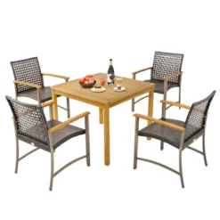Tangkula 5 PCS Patio Dining Set Acacia Wood Table W/ 1.9" Umbrella Hole Wicker Armchairs -Tangkula GUEST 47e91d40 25ba 4ca9 91b1 0f92e9430398