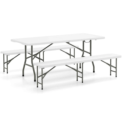 Tangkula 3 PCS Folding Picnic Table Set W/ 6 Ft Table & 2 Benches HDPE Tabletop Bench Top Coffee 8 Tangkula 3 PCS Folding Picnic Table Set W/ 6 Ft Table & 2 Benches HDPE Tabletop Bench Top Coffee - Image 8