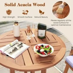 Tangkula 39" Outdoor Acacia Wood Bar Table W/ Slatted Tabletop For Garden Deck -Tangkula GUEST 47f11430 f61e 4b98 b89a d146eaa149e9