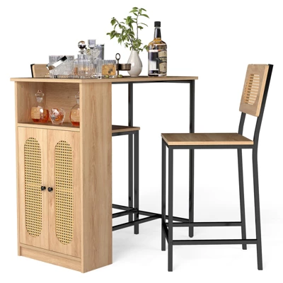 Tangkula 3 PCS Bar Table And Chairs Set W/ 2 Bar Stools & Storage Shelves Backrests 10 Tangkula 3 PCS Bar Table And Chairs Set W/ 2 Bar Stools & Storage Shelves Backrests - Image 10