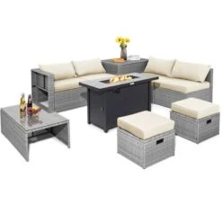 Tangkula 9 PCS Patio Furniture Set With 42" 60,000 BTU Fire Pit Outdoor Space-Saving Sectional Sofa Set With Storage Box Black/Gray/Navy/Red/Turquoise/Off White -Tangkula GUEST 4818c09a 3d9e 475d a89f 96f867baae3e