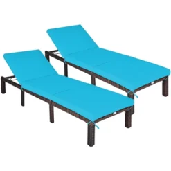 Tangkula 2-Piece Outdoor Rattan Chaise Lounge Chair Adjustable Backrest Recliner With Turquoise Cushions -Tangkula GUEST 4825f87b c216 4a7f bb44 7f01e8e6a632