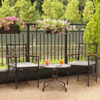 Tangkula Patio PE Rattan Dining Chairs Set Of 2/4 Patio PE Wicker Armchairs With Removable Cushions And Acacia Wood Armrests 2 Tangkula Patio PE Rattan Dining Chairs Set Of 2/4 Patio PE Wicker Armchairs With Removable Cushions And Acacia Wood Armrests - Image 2