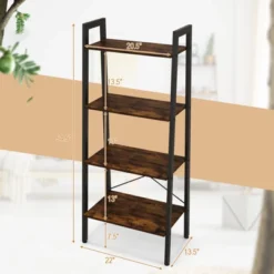 Tangkula 4-Tier Ladder Bookshelf Industrial Wooden Bookcase With Metal Frame Anti-Toppling Device Rack Rustic Brown/Gray Oak 17 Tangkula 4-Tier Ladder Bookshelf Industrial Wooden Bookcase With Metal Frame Anti-Toppling Device Rack Rustic Brown/Gray Oak -Tangkula GUEST 483eb3b8 8c50 4cc9 a76d bf552ed7f026