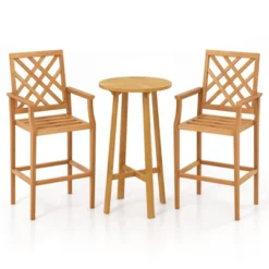 Tangkula 3 PCS Patio Bar Set Round Cocktail Table W/ 2 Stools W/ Backrest Armrests -Tangkula GUEST 48c0b7f3 c50a 412a 9323 dd70b7c35759