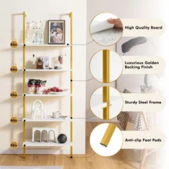Tangkula 5 Tier Ladder Shelf 71" Open Wall-Mounted Bookcase With Golden Steel Frame 15 Tangkula 5 Tier Ladder Shelf 71" Open Wall-Mounted Bookcase With Golden Steel Frame -Tangkula GUEST 494c31fb 03ae 4764 a6aa 5aa4f268ca73