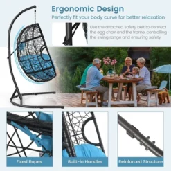 Tangkula Hanging Hammock Chair Egg Swing Chair W/ Blue Cushion Pillow Stand 11 Tangkula Hanging Hammock Chair Egg Swing Chair W/ Blue Cushion Pillow Stand -Tangkula GUEST 495eeed5 0ce0 44c4 8a77 d5ff1f529b03