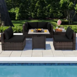 Tangkula 6 PCS Patio Wicker Furniture Set With 30" Gas Fire Pit Table 50,000 BTU Black/Red/Turquoise/Navy/White Cushions 14 Tangkula 6 PCS Patio Wicker Furniture Set With 30" Gas Fire Pit Table 50,000 BTU Black/Red/Turquoise/Navy/White Cushions -Tangkula GUEST 49be32f1 59b4 4f76 a5f0 e009f1357e01