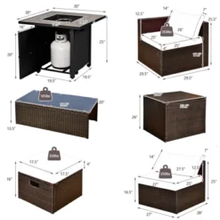 Tangkula 9 PCS Outdoor Patio Furniture Set W/ 30" Propane Fire Pit Table PE Wicker Space-Saving Sectional Sofa W/ Storage Box And Cushions Black/Gray/Navy/Red/Turquoise/Off White -Tangkula GUEST 49c7fdaf 22cb 464d 8923 77ad260a48f2