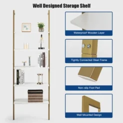 Tangkula 2PCS 5-Tier Ladder Shelf Wood Wall Mounted Display Bookshelf Metal Frame -Tangkula GUEST 4a128eda 841c 49fd b486 980b67bccf56