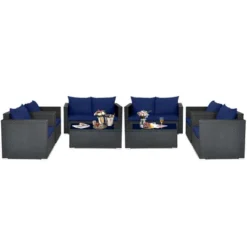Tangkula Set Of 8 Patio Rattan Conversation Furniture Set Outdoor Wicker Sofa Set With Padded Cushion & Tempered Glass Coffee Table Navy -Tangkula GUEST 4a27d27a c802 477f b715 3178f304c027