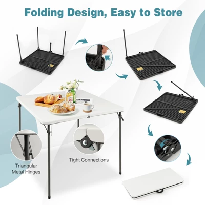 Tangkula Folding Camping Table Portable Picnic Table With All-Weather HDPE Tabletop Metal Frame & Carry Straps White/Gray 6 Tangkula Folding Camping Table Portable Picnic Table With All-Weather HDPE Tabletop Metal Frame & Carry Straps White/Gray - Image 6