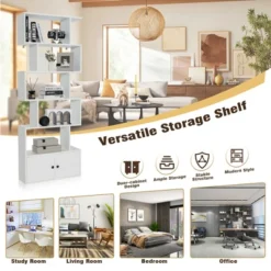 Tangkula 2PCS 6-tier Geometric Bookcase S-shaped Z-shelf Bookshelf Cabinet W/ Doors White -Tangkula GUEST 4a3b0581 79fc 4c1e 856f 35c9fc70939c