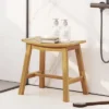 Tangkula Shower Bench Teak Wood Shower Stool W/ Curved Seat Waterproof Bath Bench
