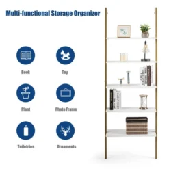 Tangkula 2PCS 5-Tier Ladder Shelf Wood Wall Mounted Display Bookshelf Metal Frame -Tangkula GUEST 4aca6ce1 2013 4874 b559 295a4329009d